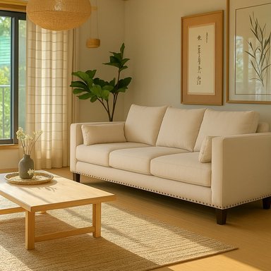 SOFA 3 Y 2 CUERPOS RIBE EN TELA BEIGE, SET PARA LIVING - 12