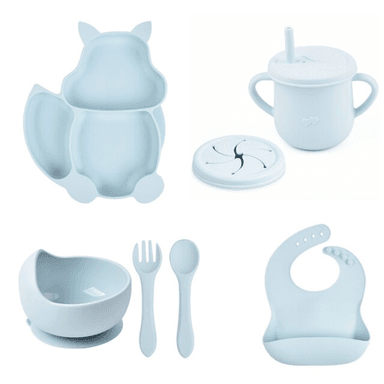 PLATOS DE ALIMENTACION PARA BEBE S DE SILICONA CELESTE - 2