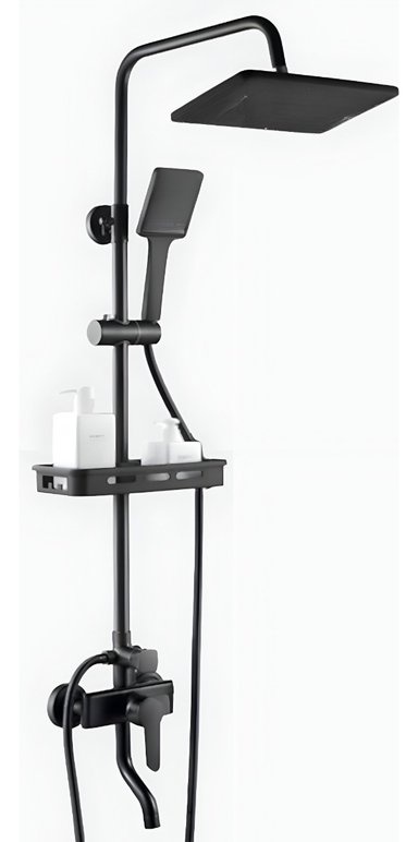 DUCHA COLUMNA MODERNA CUADRADO NEGRO MATE 3 FUNCIONES JHN - 3