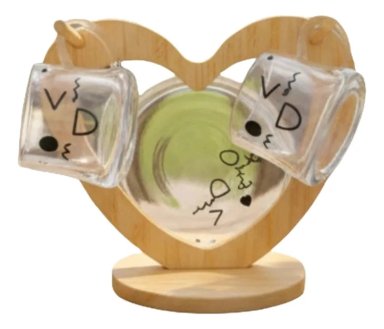 JUEGO VAJILLA TAZAS CAFE  SOPORTE BAMBU DISEÑO CORAZON JHN - 1