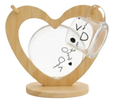 JUEGO VAJILLA TAZAS CAFE  SOPORTE BAMBU DISEÑO CORAZON JHN - 3