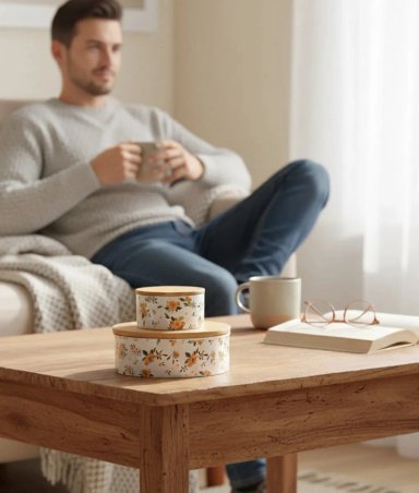 SET 3 CONTENEDORES TAPA BAMBU DISEÑO FLORAL VINTAGE JHN - 3