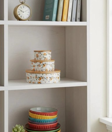 SET 3 CONTENEDORES TAPA BAMBU DISEÑO FLORAL VINTAGE JHN - 6