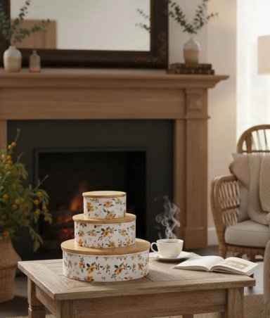 SET 3 CONTENEDORES TAPA BAMBU DISEÑO FLORAL VINTAGE JHN - 7