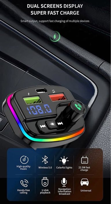 TRANSMISOR MANOS LIBRES CUTX BLUETOOTH CARRO M13 AUDIO USB LAU - 8