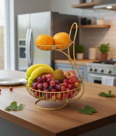 FRUTERO DECORATIVO CESTO FRUTAS DOS NIVELES MOSTRADOR JHN - 2