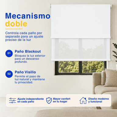 CORTINA ROLLER BLACKOUT 2 PAÑO 140X240 DOBLE CON VISILLO SIN CENEFA GUIZA - 5