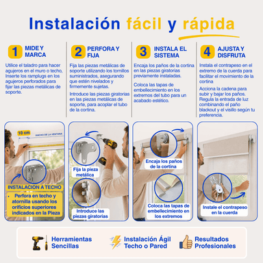 CORTINA ROLLER BLACKOUT 2 PAÑO 150X240 DOBLE CON VISILLO SIN CENEFA GUIZA - 11