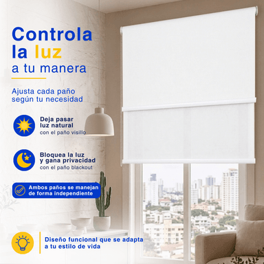 CORTINA ROLLER BLACKOUT 2 PAÑO 150X240 DOBLE CON VISILLO SIN CENEFA GUIZA - 8