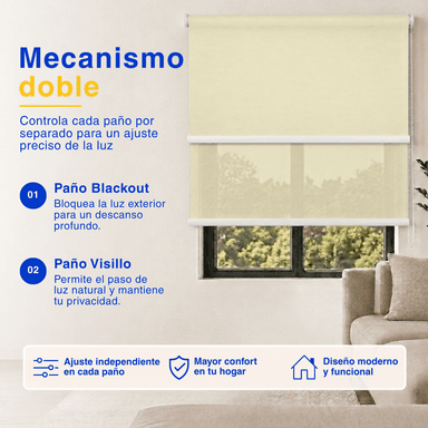 CORTINA ROLLER BLACKOUT 2 PAÑO 160X240 DOBLE CON VISILLO SIN CENEFA GUIZA - 5