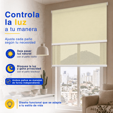 CORTINA ROLLER BLACKOUT 2 PAÑO 160X240 DOBLE CON VISILLO SIN CENEFA GUIZA - 9