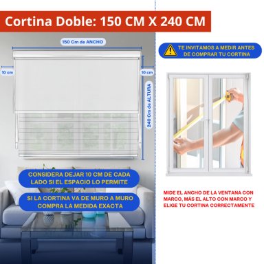 CORTINA ROLLER DOBLE 2 PAÑOS DUO DIA Y NOCHE CON BLACKOUT Y CENEFA 150 X 240 CM GUIZA - 2