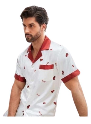 PIJAMA HOMBRE GLABSCM CONJUNTO ESTAMPADO FRUTA SHORT SATIN DORMIR - 1