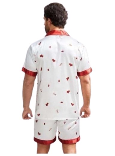 PIJAMA HOMBRE GLABSCM CONJUNTO ESTAMPADO FRUTA SHORT SATIN DORMIR - 2