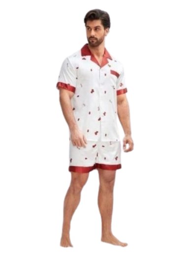 PIJAMA HOMBRE GLABSCM CONJUNTO ESTAMPADO FRUTA SHORT SATIN DORMIR - 4