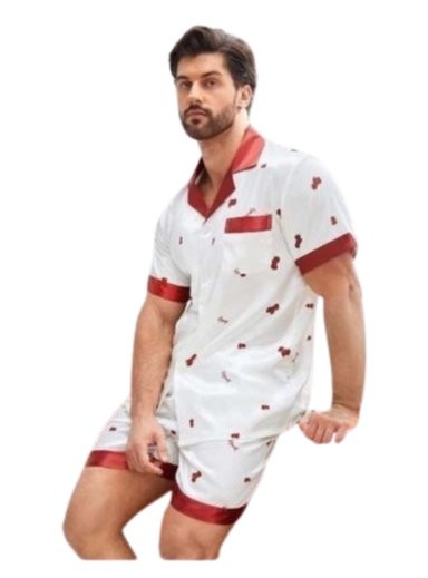 PIJAMA HOMBRE GLABSCM CONJUNTO ESTAMPADO FRUTA SHORT SATIN DORMIR - 5