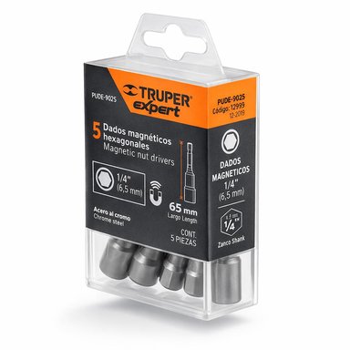 SET DE 5 DADOS MAGNE HEXAGONALES 1/4 TRUPER EXPERT PUDE-9025 - 1
