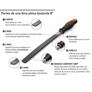 LIMA PLANA, BASTARDA, 8 CON MANGO DOBLE INYECCION TRUPER - 7