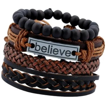 PULSERAS 2024 BRAZALETE CUERO GENUINO TIBETANO CON DIJE BELIEVE - 1