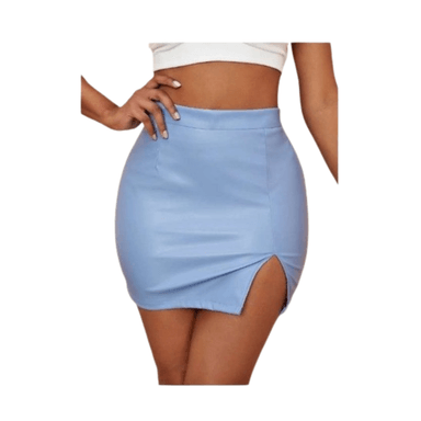 FALDA CUERO MUJER NEGRO GRCXB CON ABERTURA PIERNA TIRO ALTO SIN COSTURA - 9