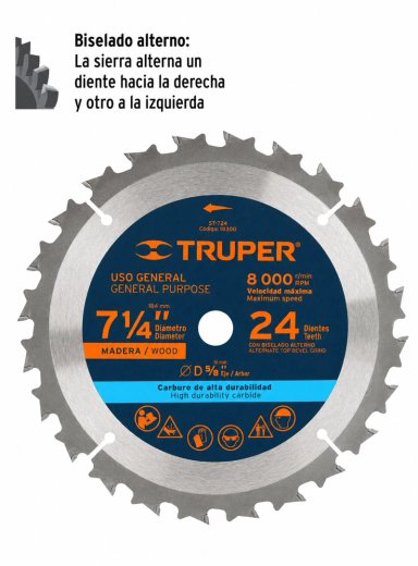 DISCO SIERRA 2024 CIRCULAR 7 1/4 PULGADAS 24 DIENTES TRUPER - 2