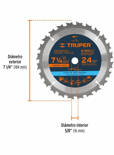 DISCO SIERRA 2024 CIRCULAR 7 1/4 PULGADAS 24 DIENTES TRUPER - 3