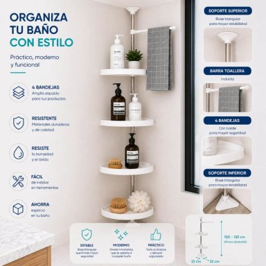 ORGANIZADOR ESQUINERO BAÑO MULTIUSO 4 PISOS REPISAS AJUSTABLE - 4