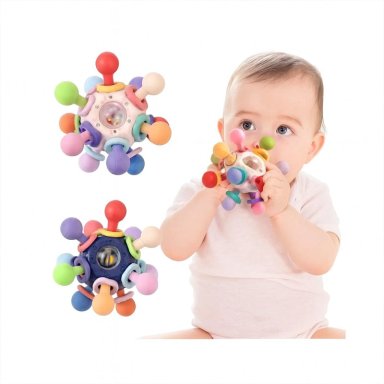 JUGUETE PELOTA SENSORIAL PARA BEBE  0 A 12M MONTESSORI 4 EN 1 - 5