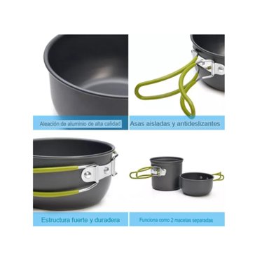 SET OLLAS CAMPING CON COCINILLA CUBIERTOS 10 PIEZAS ACAMPADA - 9