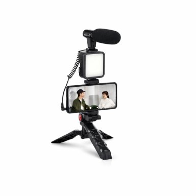 KIT DE GRABACIÓN CON MICRÓFONO LUZ LED Y SOPORTE TRÍPODE - 1