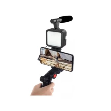 KIT DE GRABACIÓN CON MICRÓFONO LUZ LED Y SOPORTE TRÍPODE - 3