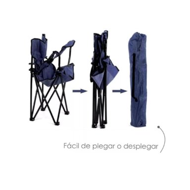 SILLA PLEGABLE DE PLAYA CAMPING PESCA PICNIC CON PORTA VASO - AZUL OSCURO - 2