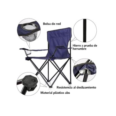 SILLA PLEGABLE DE PLAYA CAMPING PESCA PICNIC CON PORTA VASO - AZUL OSCURO - 3