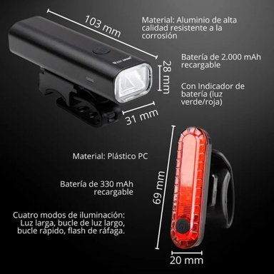 LUCES RECARGABLES PARA BICICLETA DELANTERA Y TRASERA PREMIUM - 3