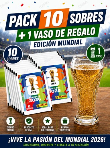 PACK 10 SOBRES MUNDIAL FIFA 2026 + VASO DE REGALO - 1