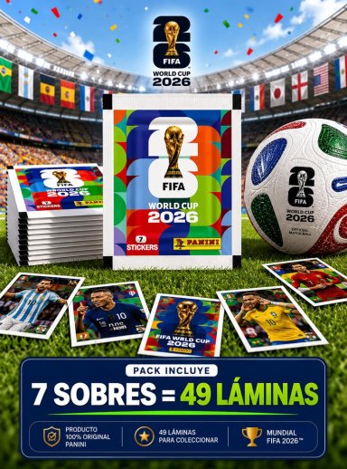 PACK 7 SOBRES PANINI MUNDIAL 2026 49 LAMINAS ORIGINALES - 3