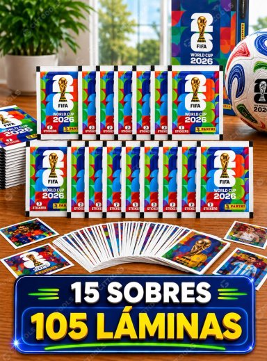 PACK 15 SOBRES PANINI MUNDIAL 2026 105 LAMINAS ORIGINALES - 1