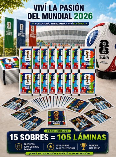 PACK 15 SOBRES PANINI MUNDIAL 2026 105 LAMINAS ORIGINALES - 3