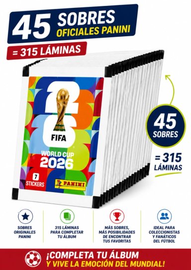 PACK 45 SOBRES PANINI MUNDIAL FIFA 2026 ORIGINAL 315 LAMINAS - 3