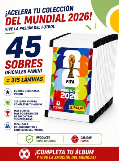 PACK 45 SOBRES PANINI MUNDIAL FIFA 2026 ORIGINAL 315 LAMINAS - 5