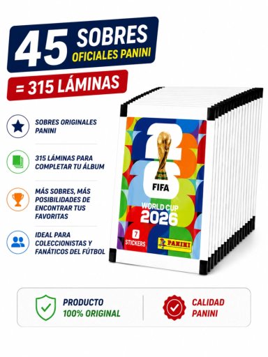 PACK 45 SOBRES PANINI MUNDIAL FIFA 2026 ORIGINAL 315 LAMINAS - 7
