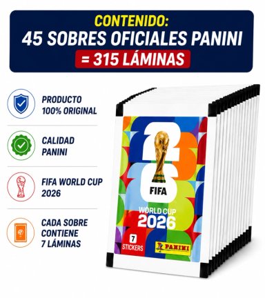 PACK 45 SOBRES PANINI MUNDIAL FIFA 2026 ORIGINAL 315 LAMINAS - 8