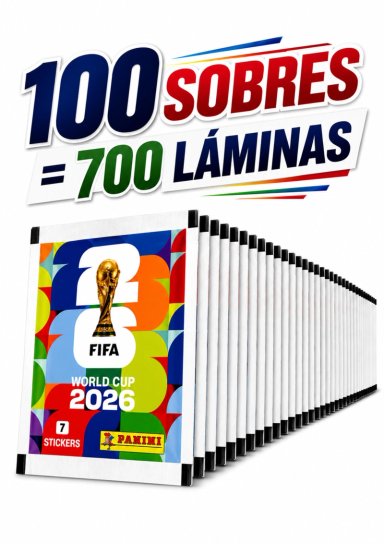 PACK 100 SOBRES OFICIALES PANINI MUNDIAL 2026 700 LAMINAS - 2