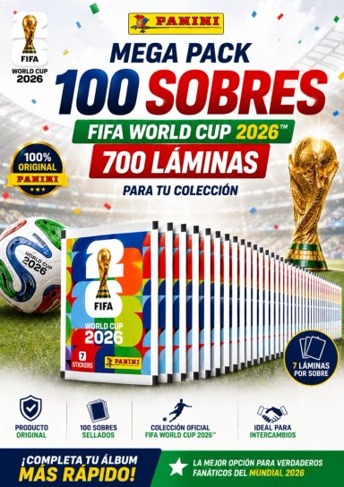 PACK 100 SOBRES OFICIALES PANINI MUNDIAL 2026 700 LAMINAS - 6