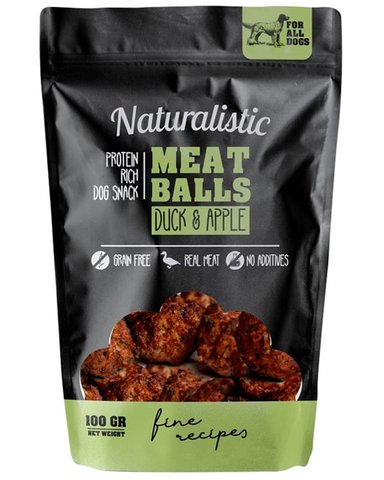 SNACK PARA PERROS MEATBALLS PATO MANZANA NATURALISTIC-100 GR - 1