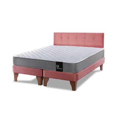 CAMA EUROPEA LATAM HOME ZEN BEST TELA VELVET PALO ROSA 2 PLAZAS + RESPALDO - 1