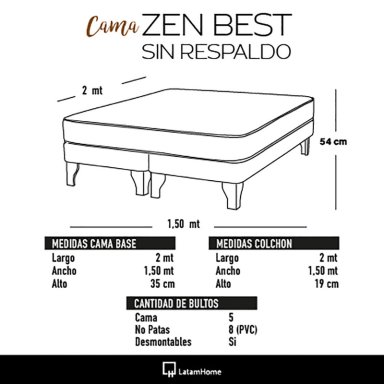 CAMA EUROPEA LATAM HOME ZEN BEST TELA VELVET NEGRO 2 PLAZAS - 5