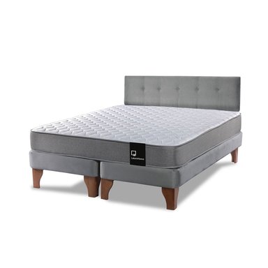CAMA EUROPEA LATAM HOME ZEN BEST TELA VELVET GRIS 2 PLAZAS + RESPALDO - 1