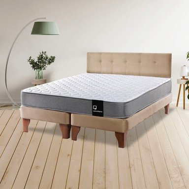 CAMA EUROPEA LATAM HOME ZEN BEST TELA VELVET BEIGE 2 PLAZAS + RESPALDO - 1