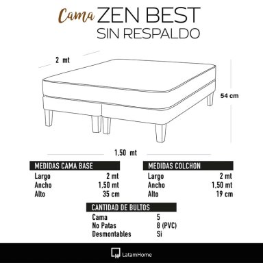 CAMA EUROPEA LATAM HOME ZEN BEST TELA PU BEIGE 2 PLAZAS - 4